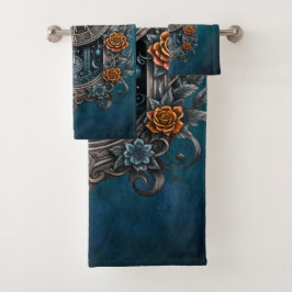 Conjunto De Toalhas Ornamentado Steampunk Clock com Rosas.