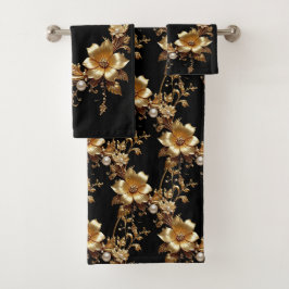 Conjunto de Toalhas Ornamentais Florais Douradas