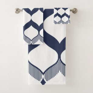 Conjunto De Toalhas Ornamental, abstrato, padrão elegante, azul, branc