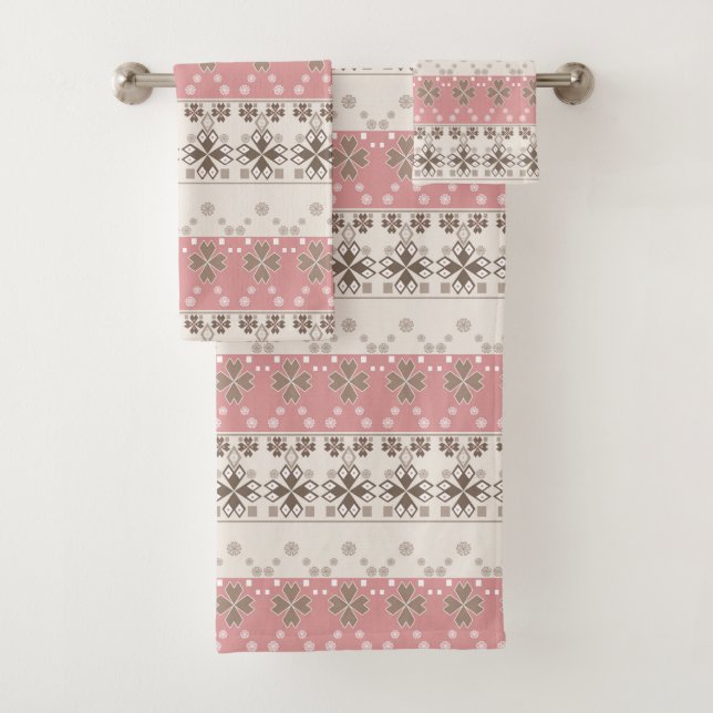 Conjunto De Toalhas ornamento bege rosa (Insitu)