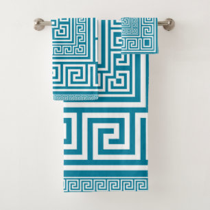 Conjunto De Toalhas Ornamento chave grego - branco na cerceta
