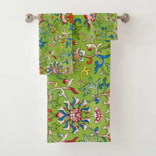 Conjunto De Toalhas Ornamento Chinês Vintage Owen Jones Floral Verde