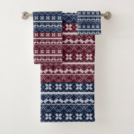 Conjunto De Toalhas Ornamento escandinavo em azul, burgundy