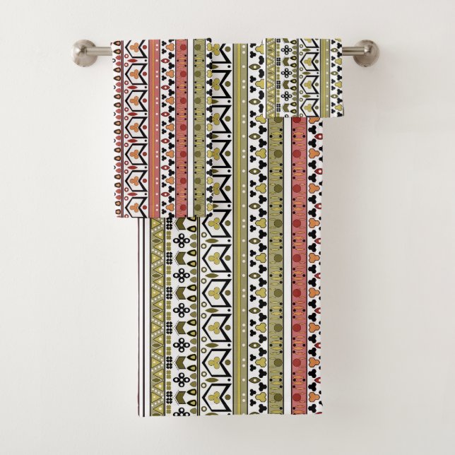Conjunto De Toalhas Ornamento étnico geométrico azeitona e marrom (Insitu)