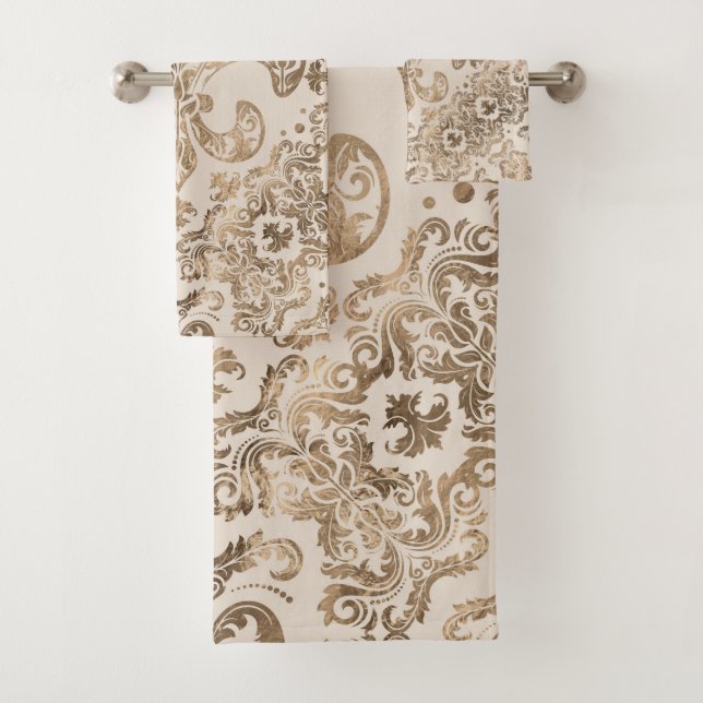 Conjunto De Toalhas Ornamento Fleur-de-lis - ouro pastel (Insitu)