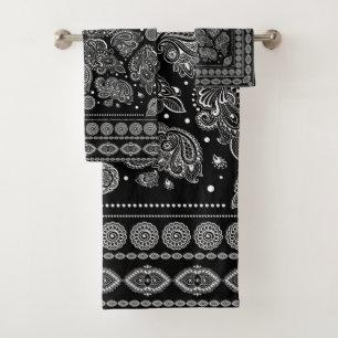Conjunto De Toalhas Ornamento oriental de Paisley preto e branco