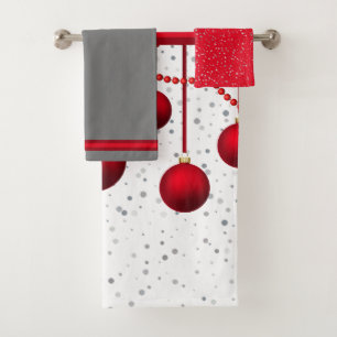 Conjunto De Toalhas Ornamentos e Miçangas vermelhos natalinos