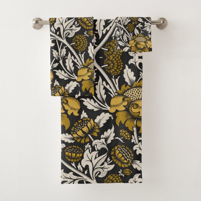Conjunto De Toalhas Ornate floral pattern with large gold flowers  (Insitu)