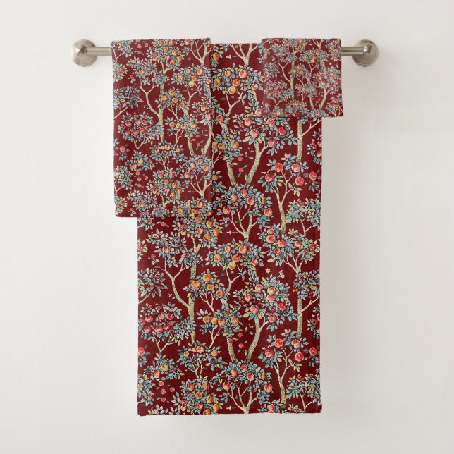 Conjunto De Toalhas Orquard fruta sobre fundo Maroon (Insitu)