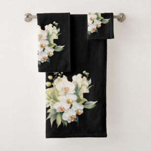 Conjunto De Toalhas Orquídea branca e negra elegante