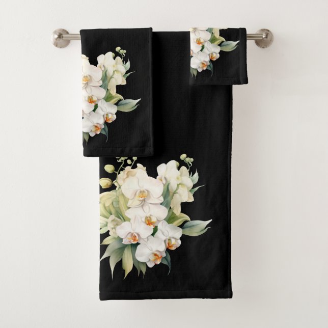 Conjunto De Toalhas Orquídea branca e negra elegante (Insitu)