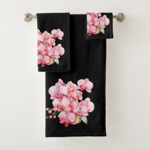 Conjunto De Toalhas Orquídea Negra e Rosa Elegante