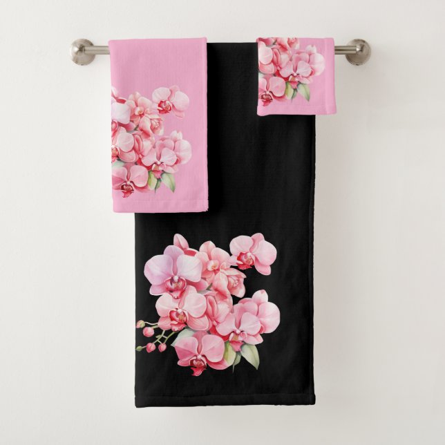 Conjunto De Toalhas Orquídea Negra e Rosa Elegante (Insitu)