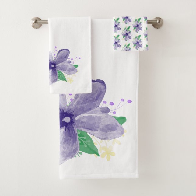 Conjunto De Toalhas Orquídea Violeta Floral Sobre Branco (Insitu)