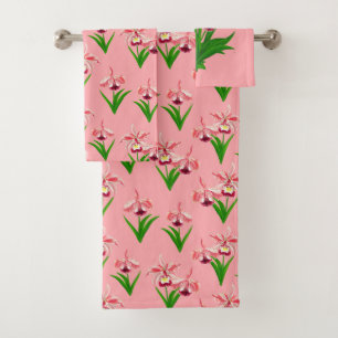 Conjunto De Toalhas Orquídeas Selvagens - Orquídeas Rosa-Coral e Folha