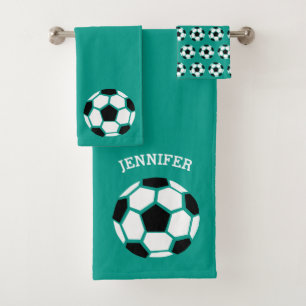 Conjunto De Toalhas Os miúdos personalizaram o verde dos esportes da