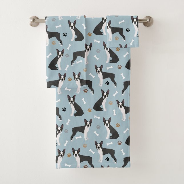 Conjunto De Toalhas Ossos e patas de Boston Terrier  (Insitu)
