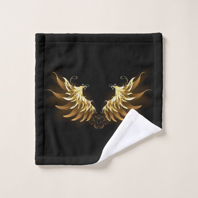 Conjunto De Toalhas Ouro Angel Wings sobre fundo preto (Pano de lavar)