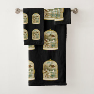 Conjunto De Toalhas Ouro Birdcage Cena de inverno em preto