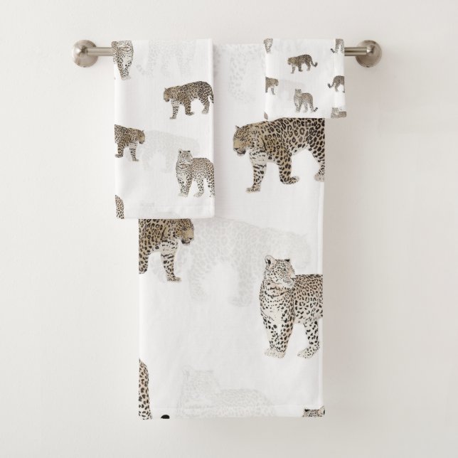 Conjunto De Toalhas Ouro Branco moderno Animais da Selva-Leopardo (Insitu)