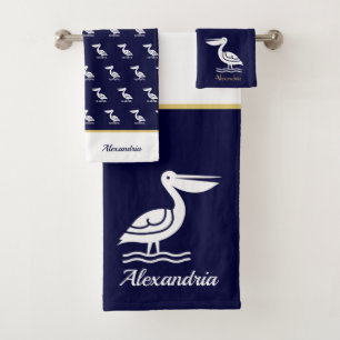 Conjunto De Toalhas Ouro branco náutico e marinho, pelicano