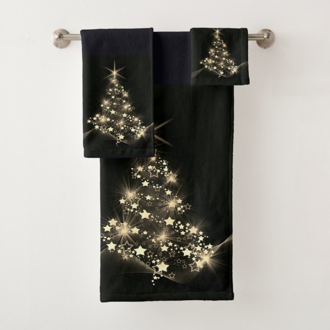 Conjunto De Toalhas Ouro brilho de estrelas na árvore de Natal - Escur (Insitu)