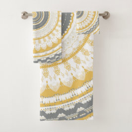 Conjunto De Toalhas Ouro Cinza Mandala