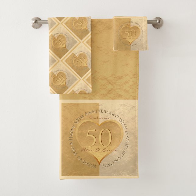 Conjunto De Toalhas ouro de aniversário de 50 anos de casamento (Insitu)