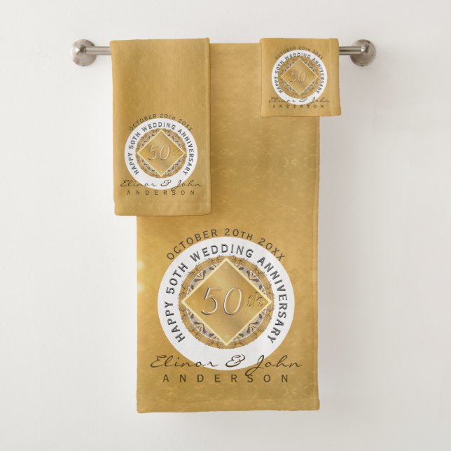 Conjunto De Toalhas ouro de aniversário de 50 anos Ochre Towel (Insitu)