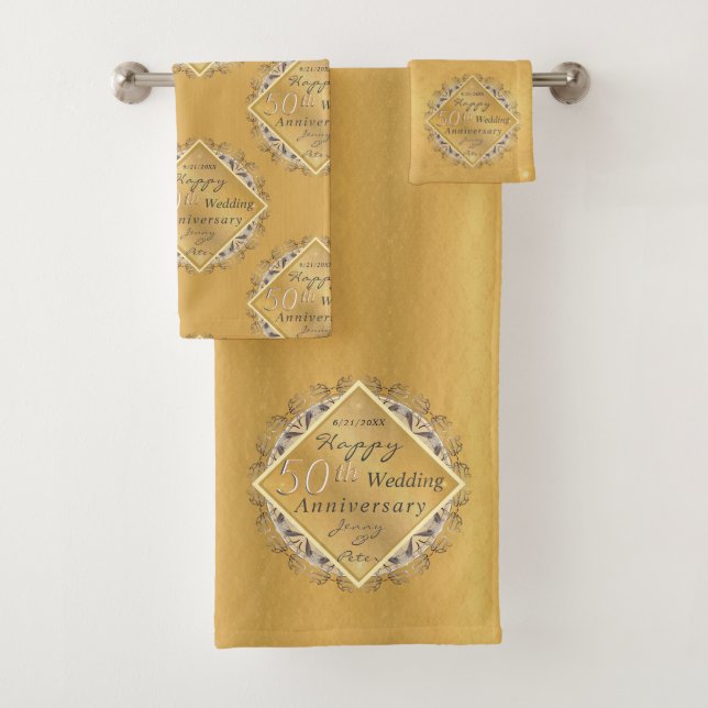 Conjunto De Toalhas ouro de aniversário de 50 anos Ochre Towel (Insitu)
