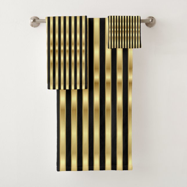 Conjunto De Toalhas Ouro e faixas do Elegante Preto (Insitu)