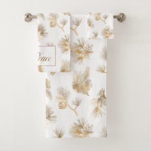 Conjunto De Toalhas Ouro elegante pinho gravado