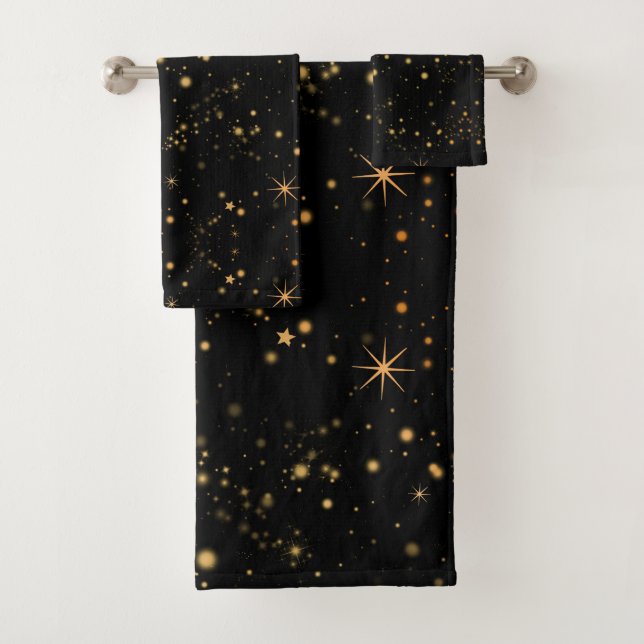 Conjunto De Toalhas Ouro - Estrelas Amarelas - Céu Negro (Insitu)