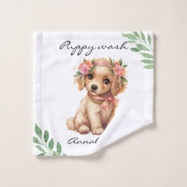 Conjunto De Toalhas Ouro Floral Cachorro Retriever Puppy