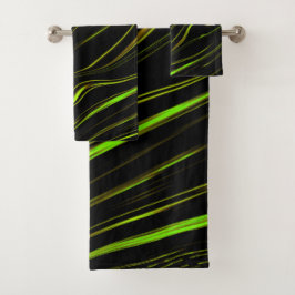 Conjunto De Toalhas Ouro ou longos derrames verdes e ondulados a preto