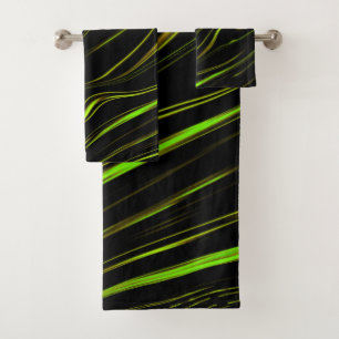 Conjunto De Toalhas Ouro ou longos derrames verdes e ondulados a preto