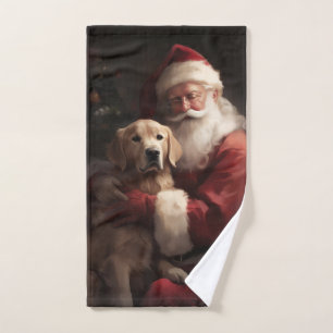 Conjunto De Toalhas Ouro Retriever com Natal Clause