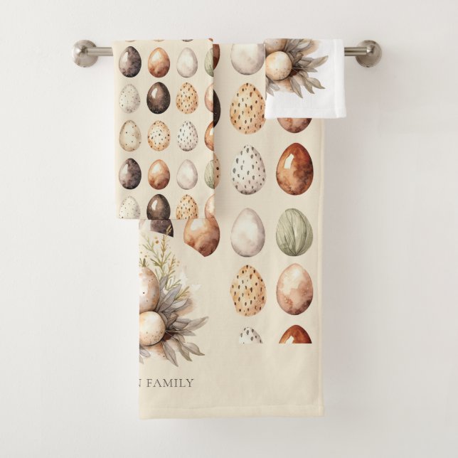 Conjunto De Toalhas Ovos de Páscoa Pastel em Creme e Marrom (Insitu)