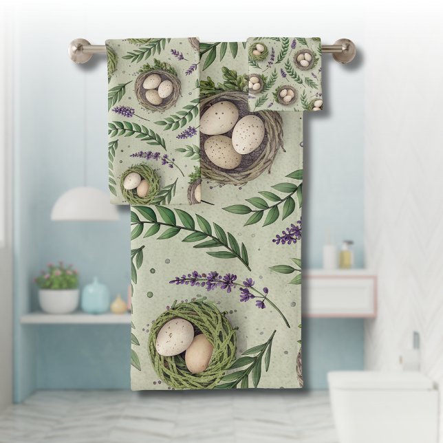 Conjunto De Toalhas Ovos de Páscoa Verde Sage Simples com Ninho de Lav (Criador carregado)