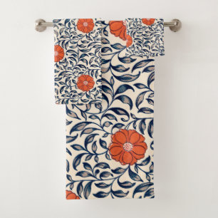 Conjunto De Toalhas Owen Jones Red Orange Floral Pattern Vintage