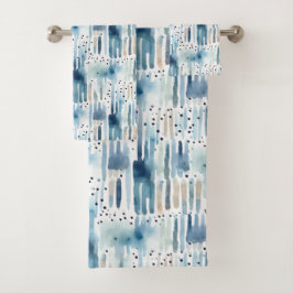 Conjunto De Toalhas Padrão Abstrato Azul de Aquarela Moderna