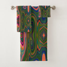 Conjunto De Toalhas Padrão Abstrato azul, verde e laranja retrô