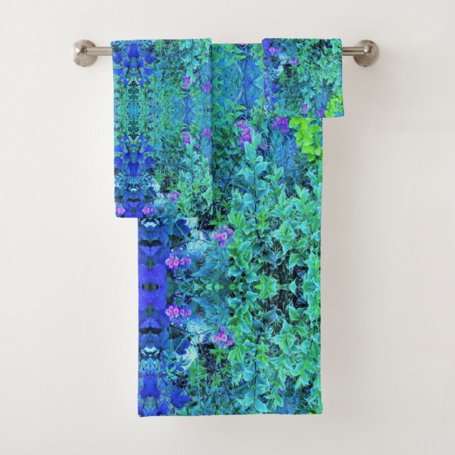 Conjunto De Toalhas Padrão Abstrato de Folhagem em Chartreuse e Azul (Insitu)