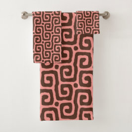 Conjunto De Toalhas Padrão Abstrato Feminino Moderno Marrom e Rosa