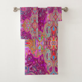 Conjunto De Toalhas Padrão abstrato Magenta Rosa, Azul e Vermelho do G