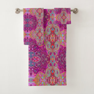 Conjunto De Toalhas Padrão abstrato Magenta Rosa, Azul e Vermelho do G
