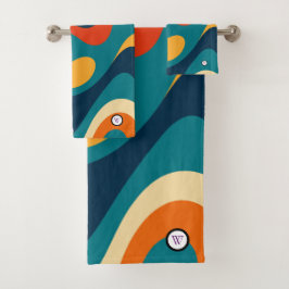 Conjunto De Toalhas Padrão Abstrato Ondulado Retro Moderno 