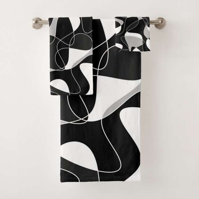 Conjunto De Toalhas Padrão abstrato - preto e cinza.  (Insitu)