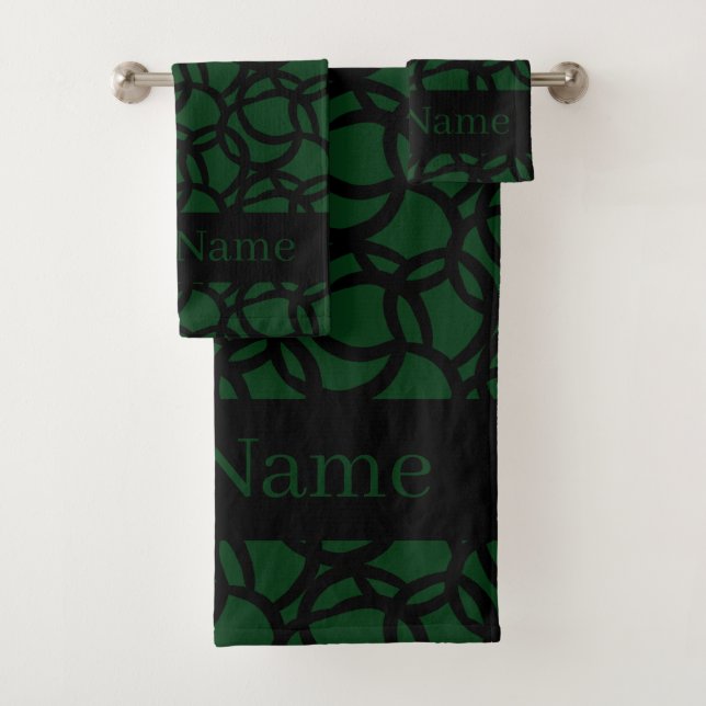 Conjunto De Toalhas Padrão abstrato preto e verde personalizado (Insitu)