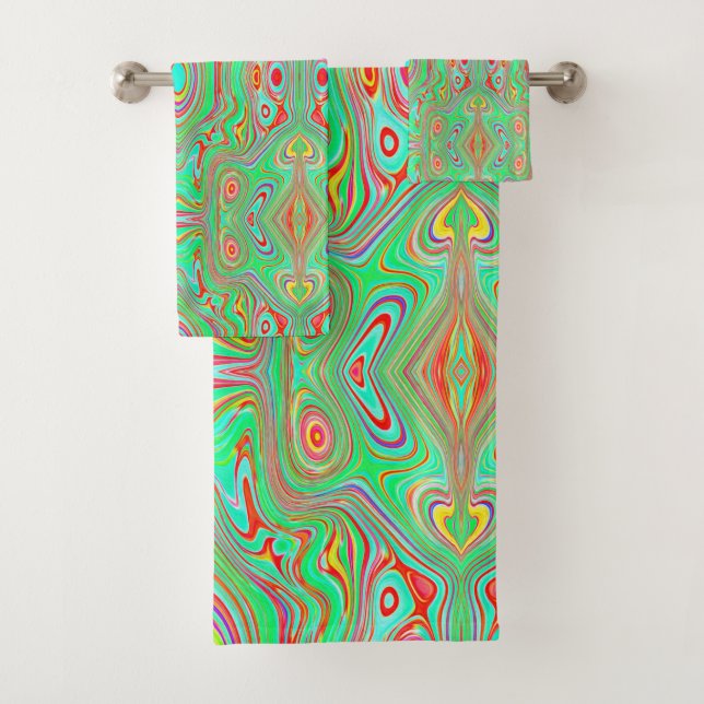 Conjunto De Toalhas Padrão Abstrato Retro de Laranja e Verde Lima (Insitu)